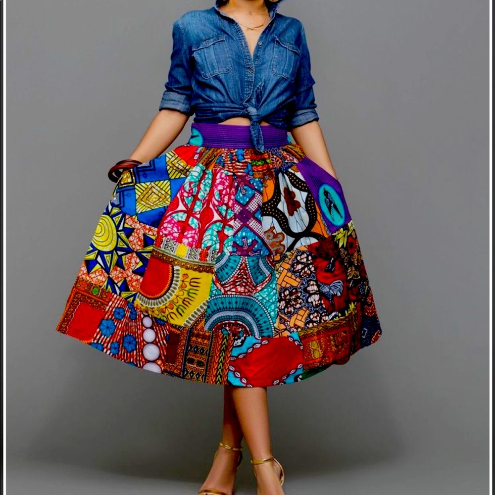 Grass Fields African Print Midi Skirt